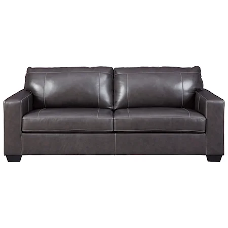 Contemporary Leather Match Sofa with Track Arms and 2 Seat Cushions