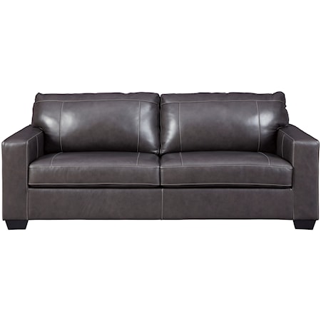 Contemporary Leather Match Sofa with Track Arms and 2 Seat Cushions