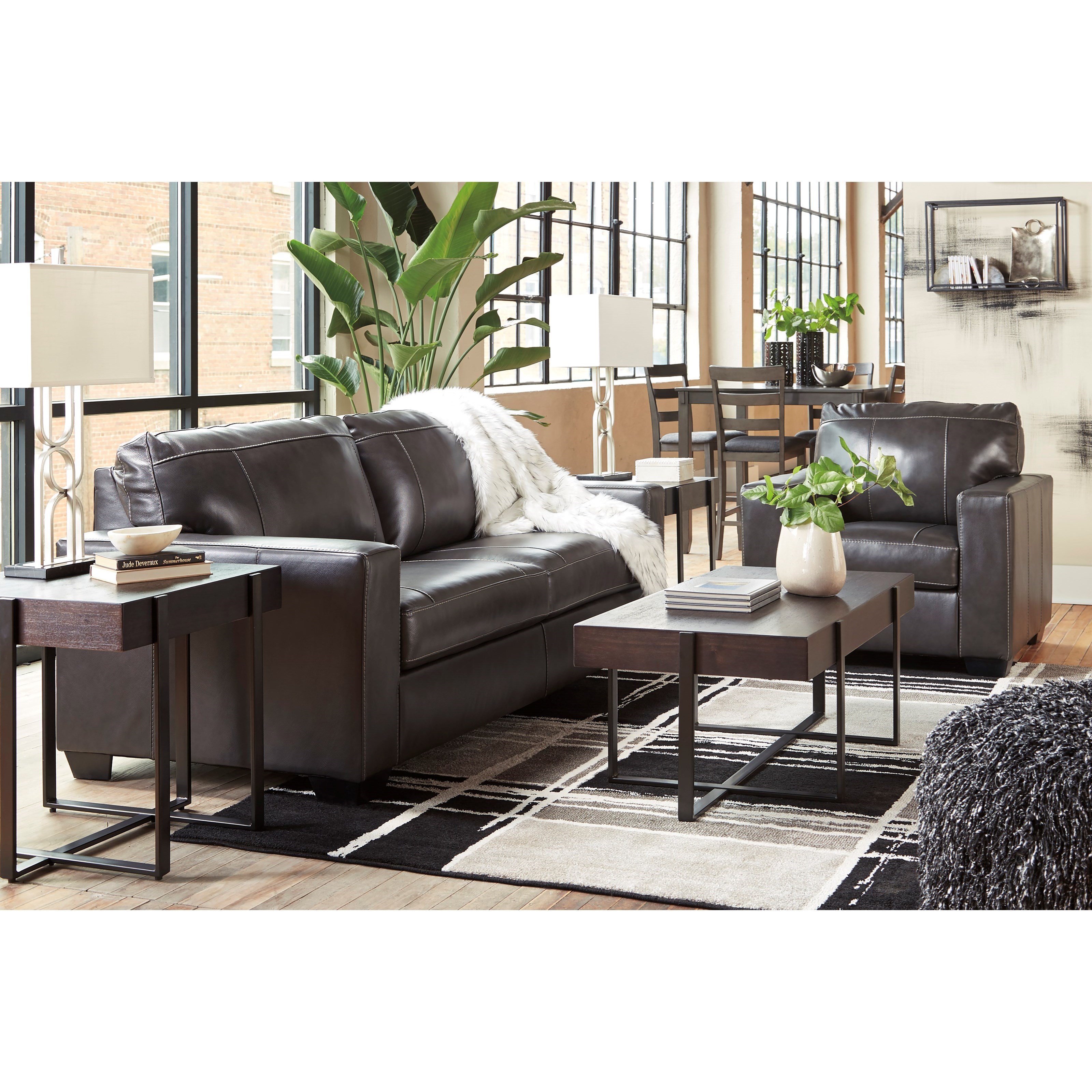 Signature Morelos Contemporary Leather Match Sofa with Track Arms