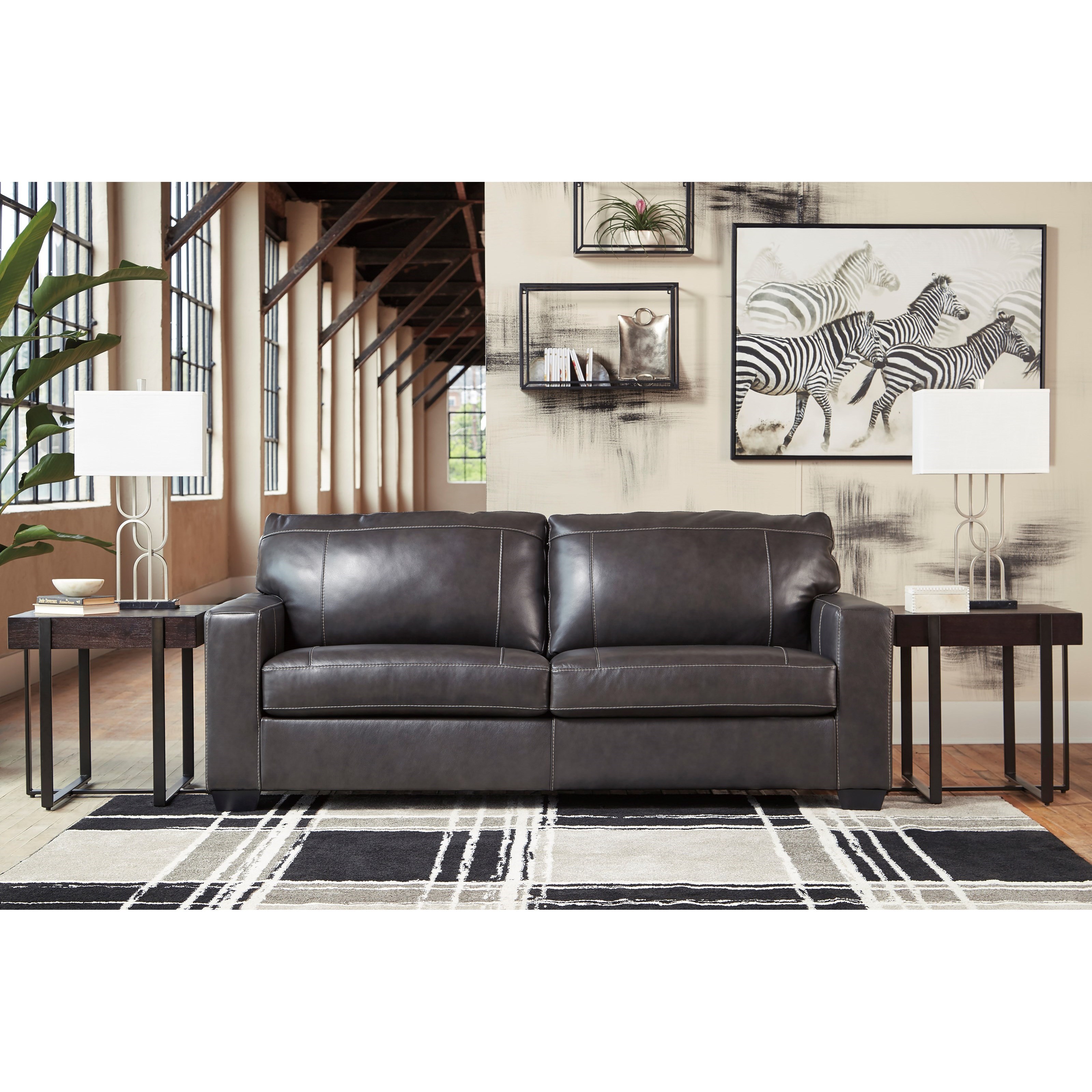 Signature Morelos Contemporary Leather Match Sofa with Track Arms
