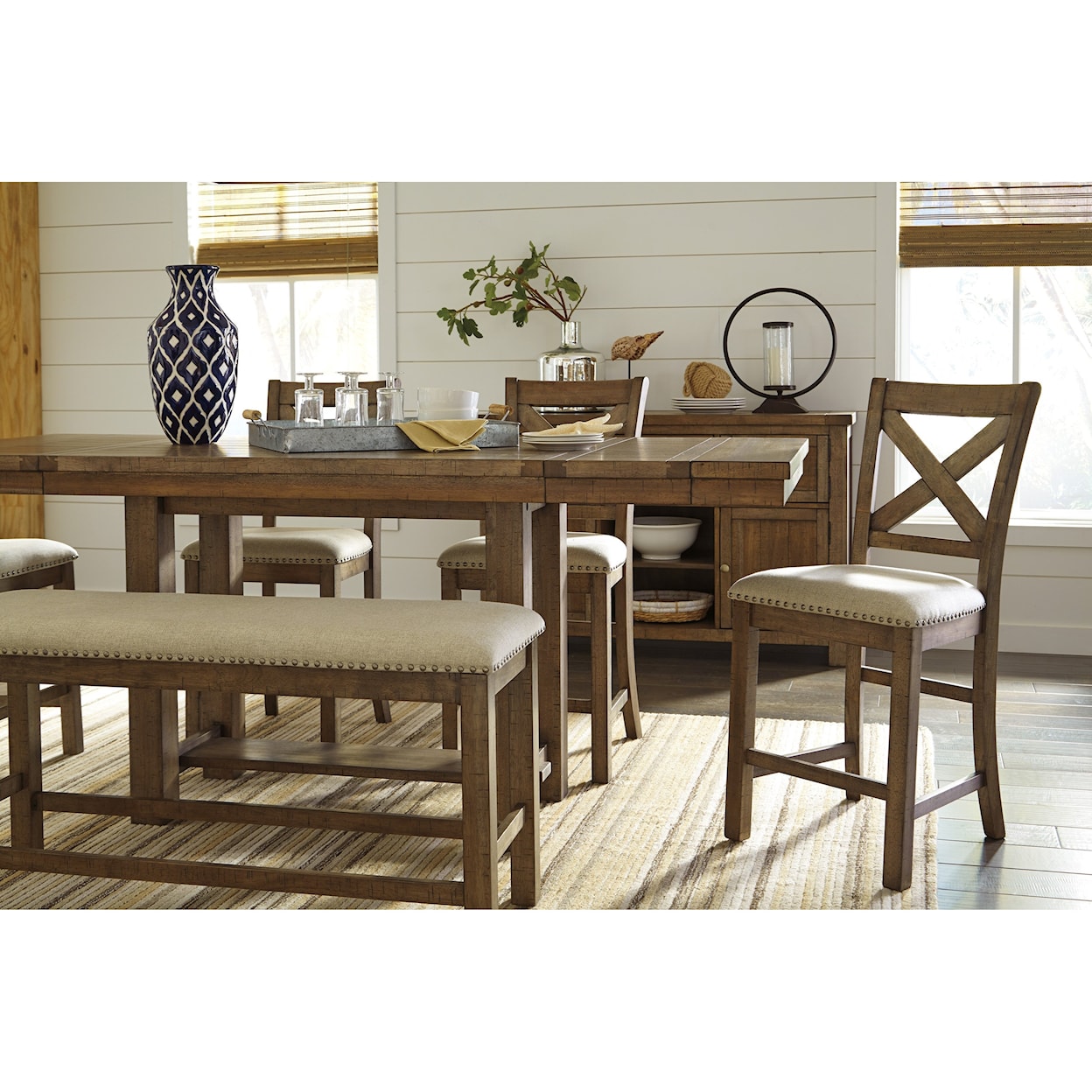 Ashley Furniture Signature Design Moriville 6-Piece Rectangular Counter Table w/ Bench