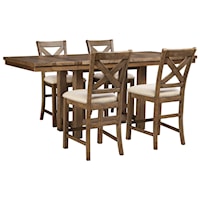 5-Pc Rectangular Extension Counter Table Set includes Table and 4 Upholstered Dining Chairs