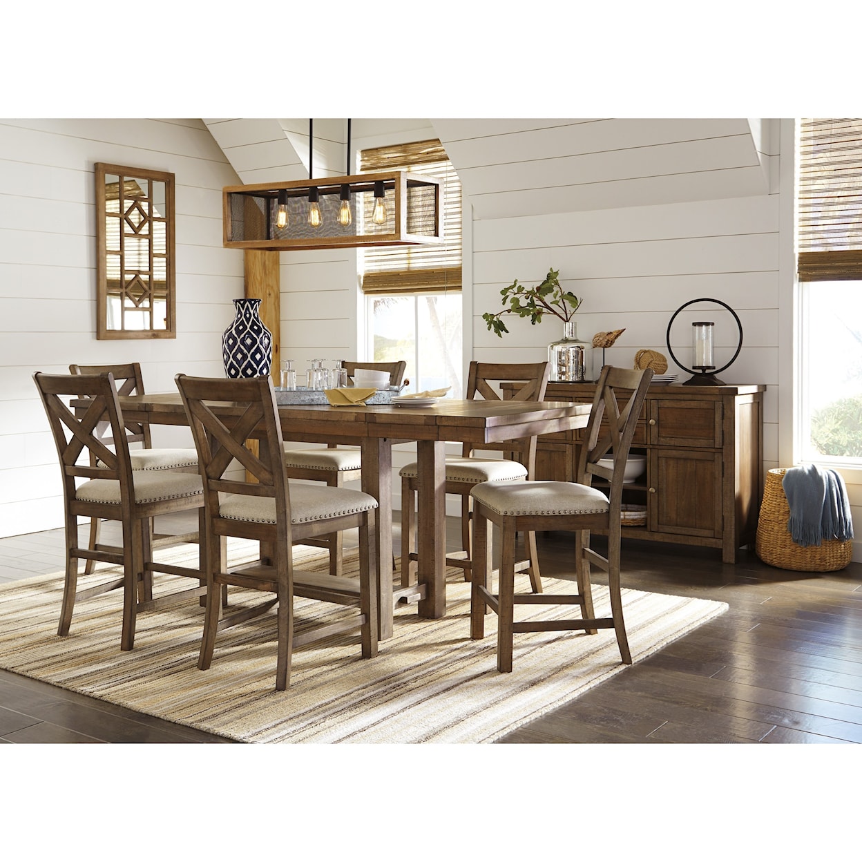 Signature Design by Ashley Moriville 7-Piece Rectangular Ext Counter Table Set