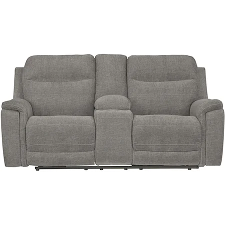 Pwr Rec Loveseat with Console & Adj Hdrsts