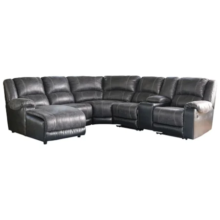 Faux Leather Reclining Sectional with Chaise & Console