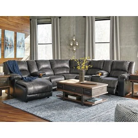 Faux Leather Reclining Sectional with 2 Consoles & Chaise