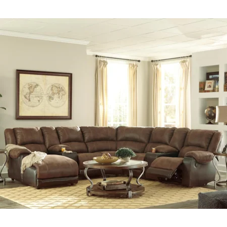 Faux Leather Reclining Sectional with 2 Consoles & Chaise