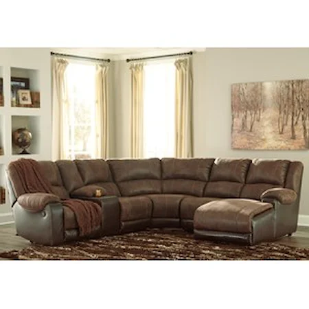 Faux Leather Reclining Sectional with Chaise & Console