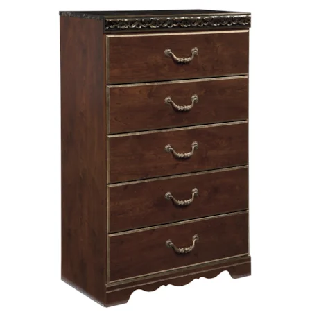 5 Drawer Chest with Faux Marble Top and Scalloped Leg Base