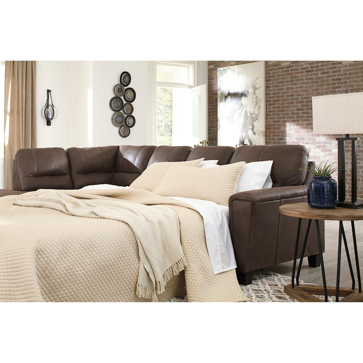 Signature Nash Chestnut 2-Piece Sectional w/ Left Chaise & Sleeper