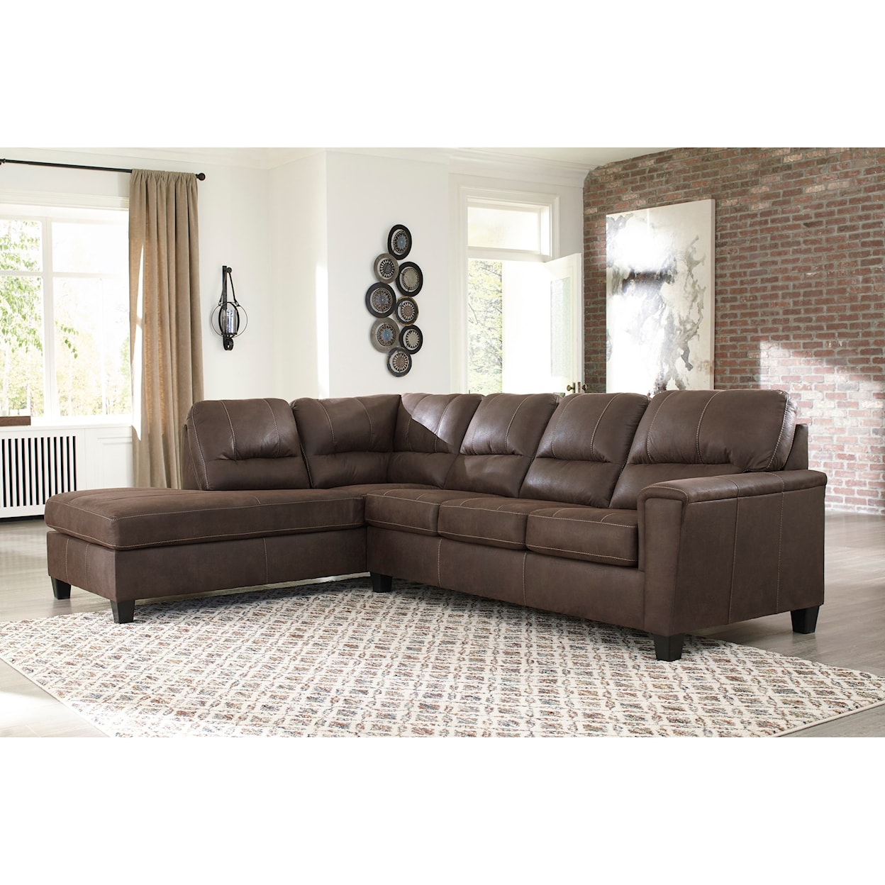 Signature Nash Chestnut 2-Piece Sectional w/ Left Chaise & Sleeper