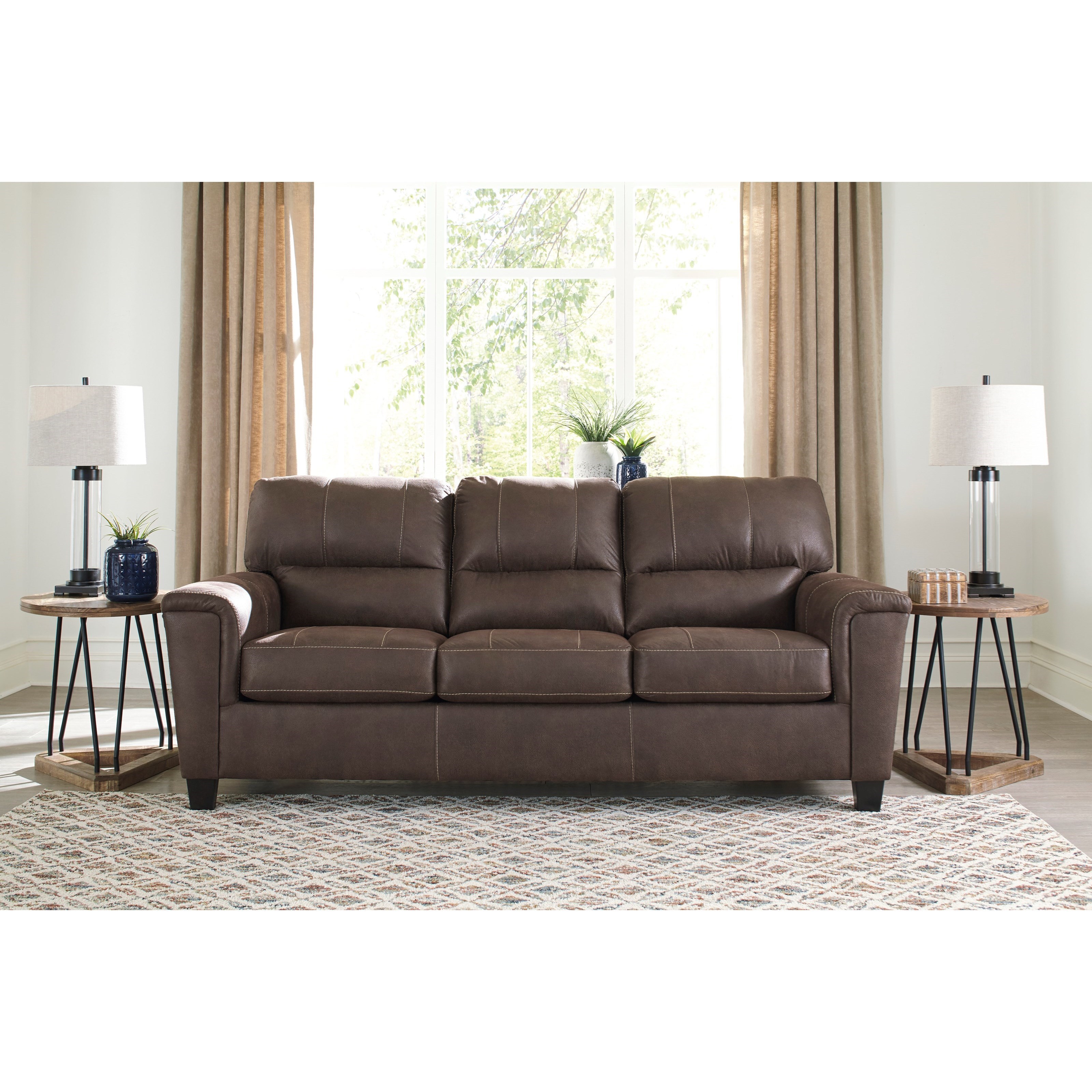 Signature Nash Chestnut Faux Leather Queen Sofa Sleeper Walker s