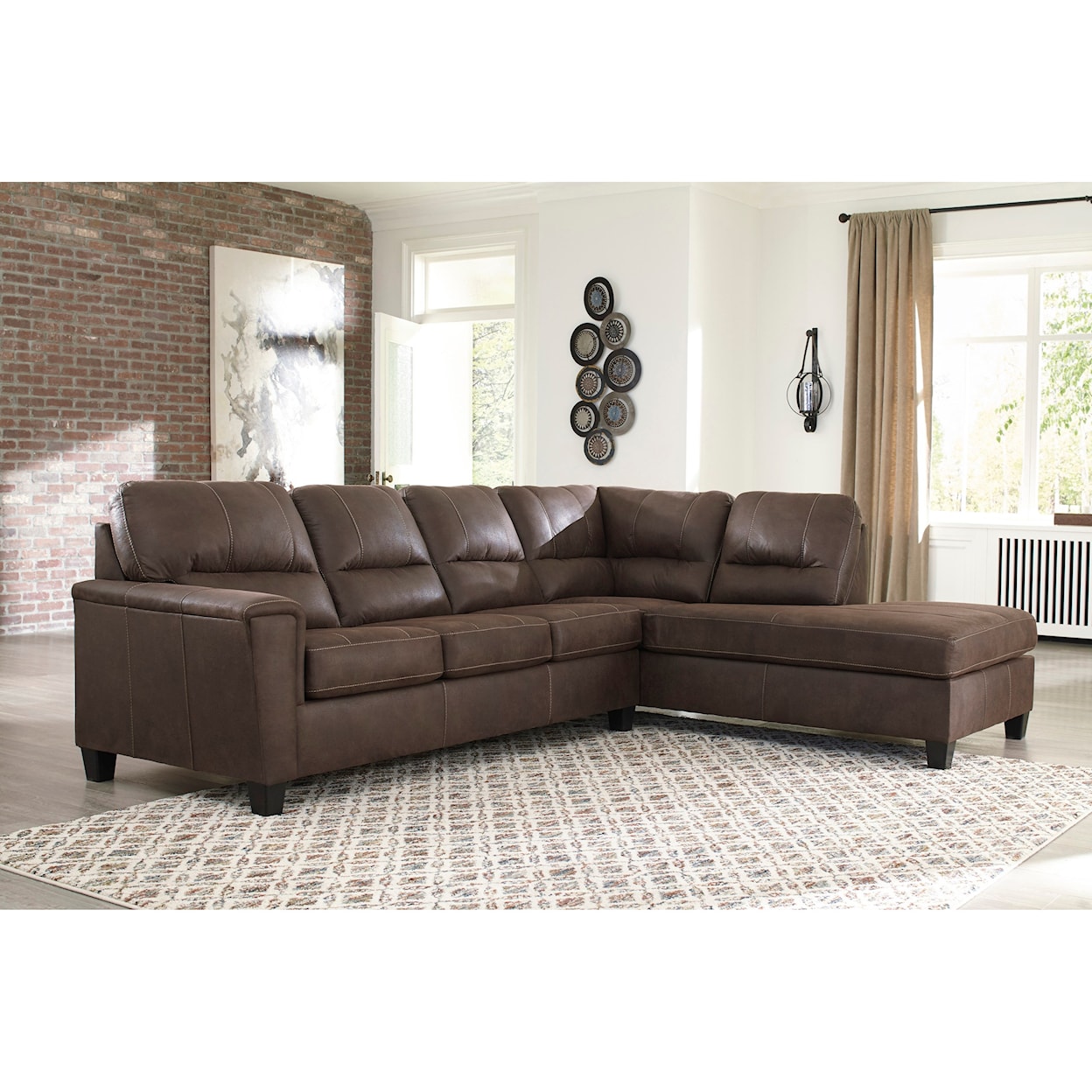 Signature Nash Chestnut 2-Piece Sectional with Right Chaise