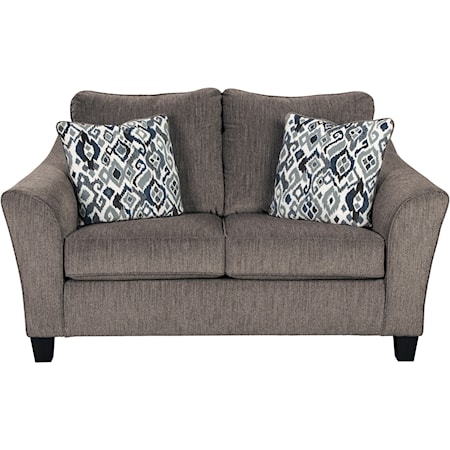 Transitional Loveseat with Flared Arm