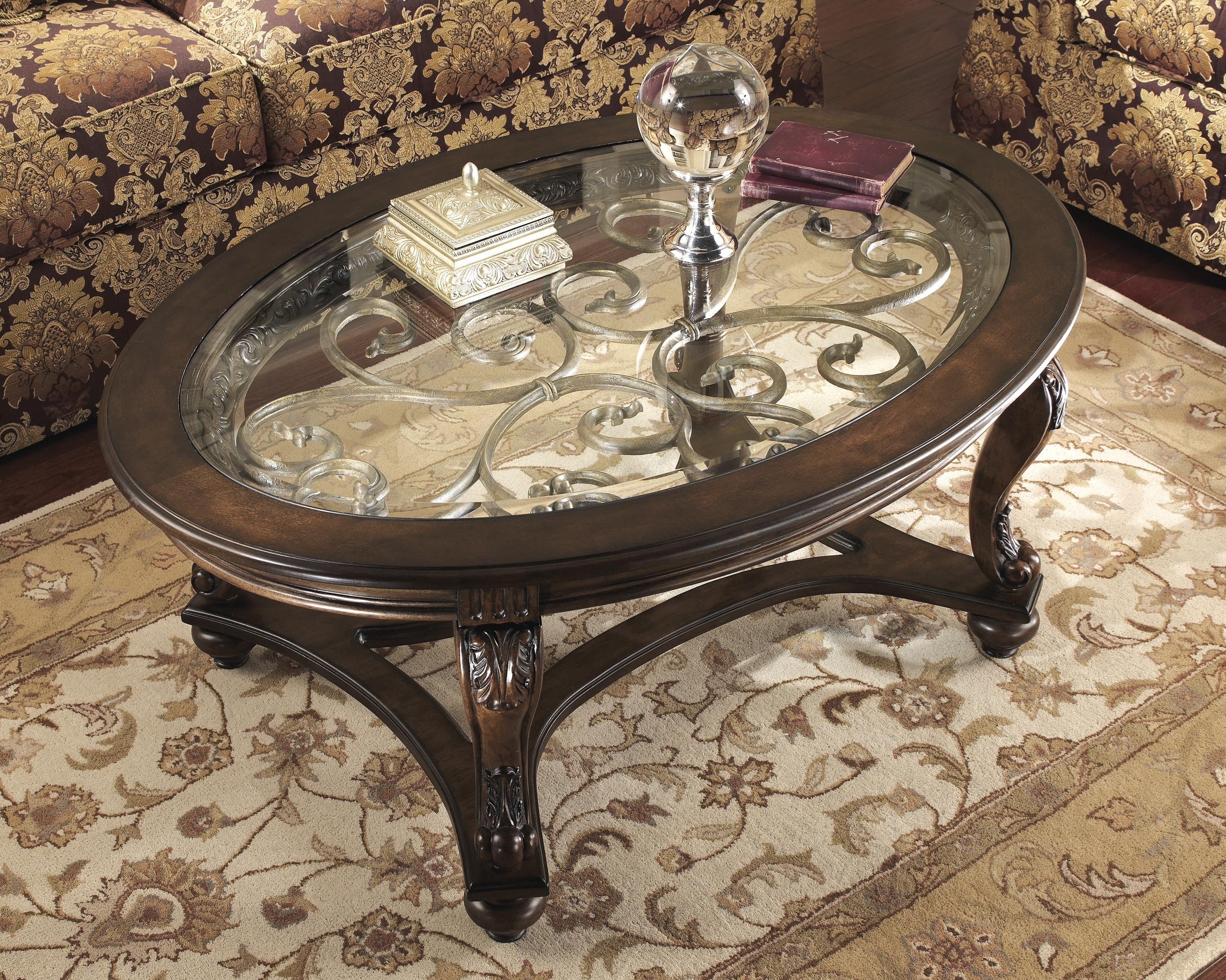 Ashley furniture glass coffee sales table set