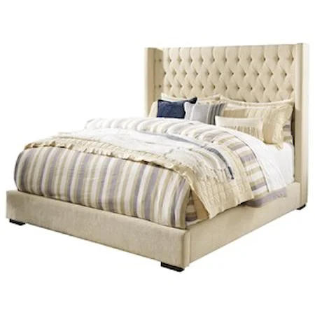 Queen Upholstered Tufted Wing Bed