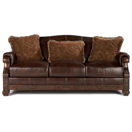 Traditional All-Leather Showood Stationary Sofa