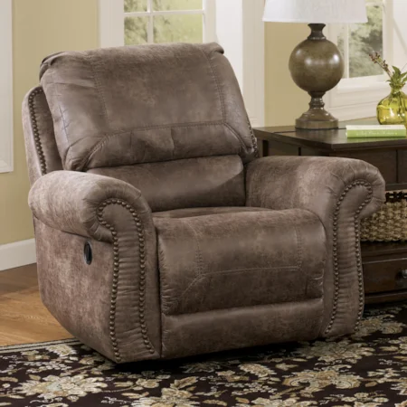 Swivel Glider Recliner with Rolled Arms & Nail Head Trim