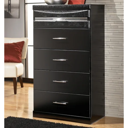 5-Drawer Chest with Faux Gator and Chrome Accents