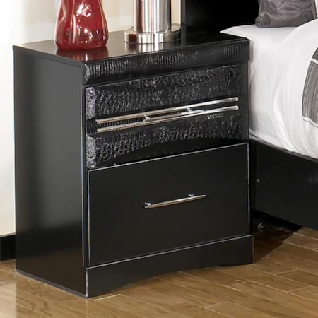 2-Drawer Night Stand with Faux Gator and Chrome Accents