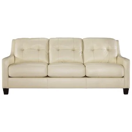 Contemporary Leather Match Sofa with Tufted Back & Track Arms