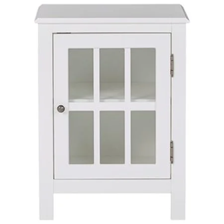 White Accent Cabinet with Lattice Glass Door