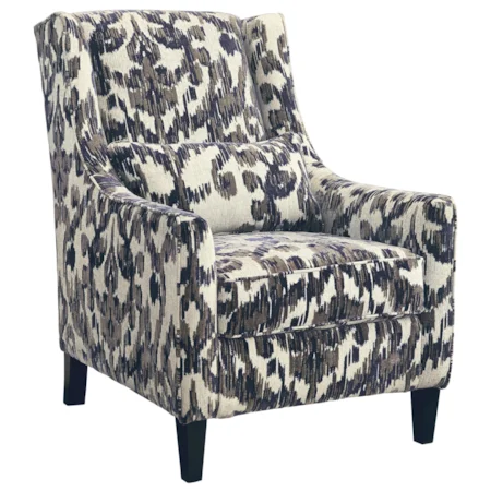 Wing Back Accent Chair with Ikat Fabric and Kidney Pillow