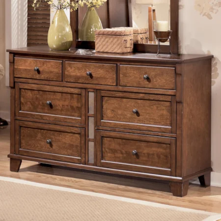 Rustic Dresser with 7 Drawers & Tile Accents