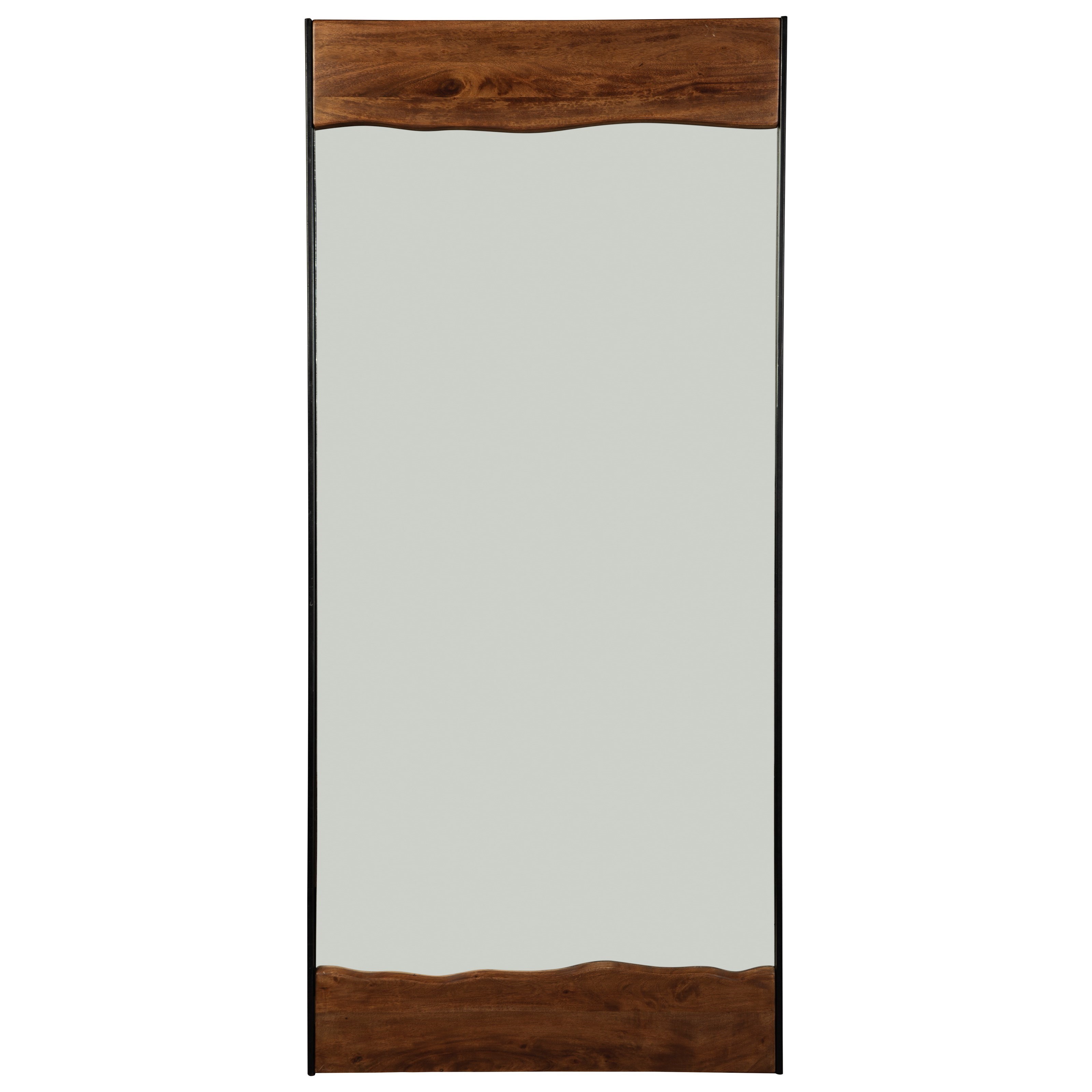 Signature Design by Ashley Panchali Contemporary Metal/Wood Floor Mirror with Faux Live Edge ...