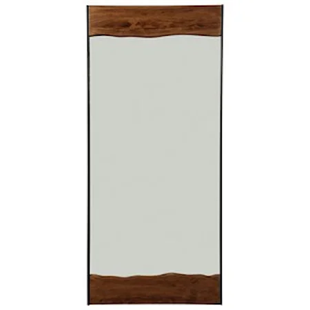 Contemporary Metal/Wood Floor Mirror with Faux Live Edge