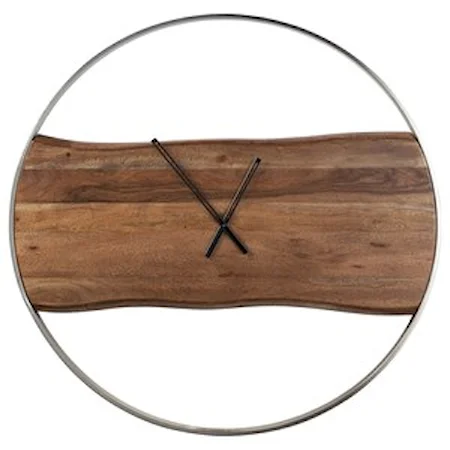 Contemporary Metal/Wood Wall Clock with Faux Live Edge