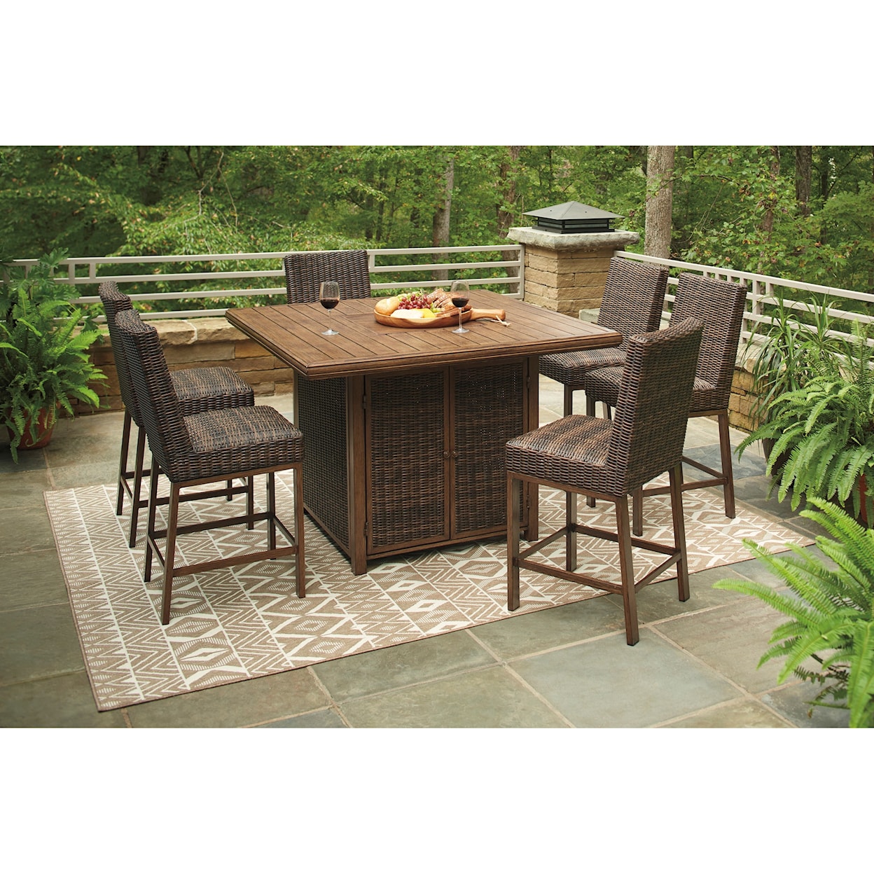 Ashley Signature Design Paradise Trail 7 Piece Outdoor Firepit Table Set