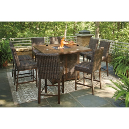 9 Piece Outdoor Firepit Table Set
