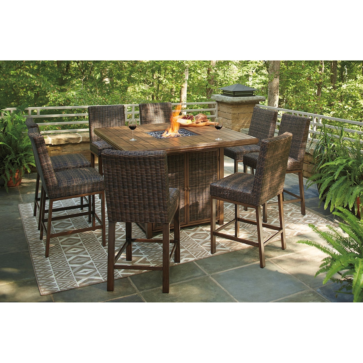 Signature Paradise Trail 9 Piece Outdoor Firepit Table Set