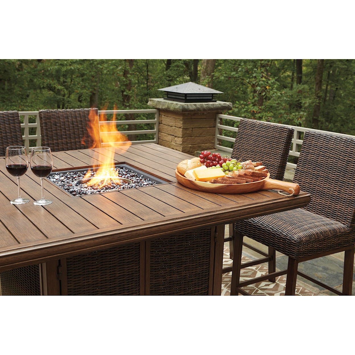 Ashley Signature Design Paradise Trail Square Bar Table with Fire Pit