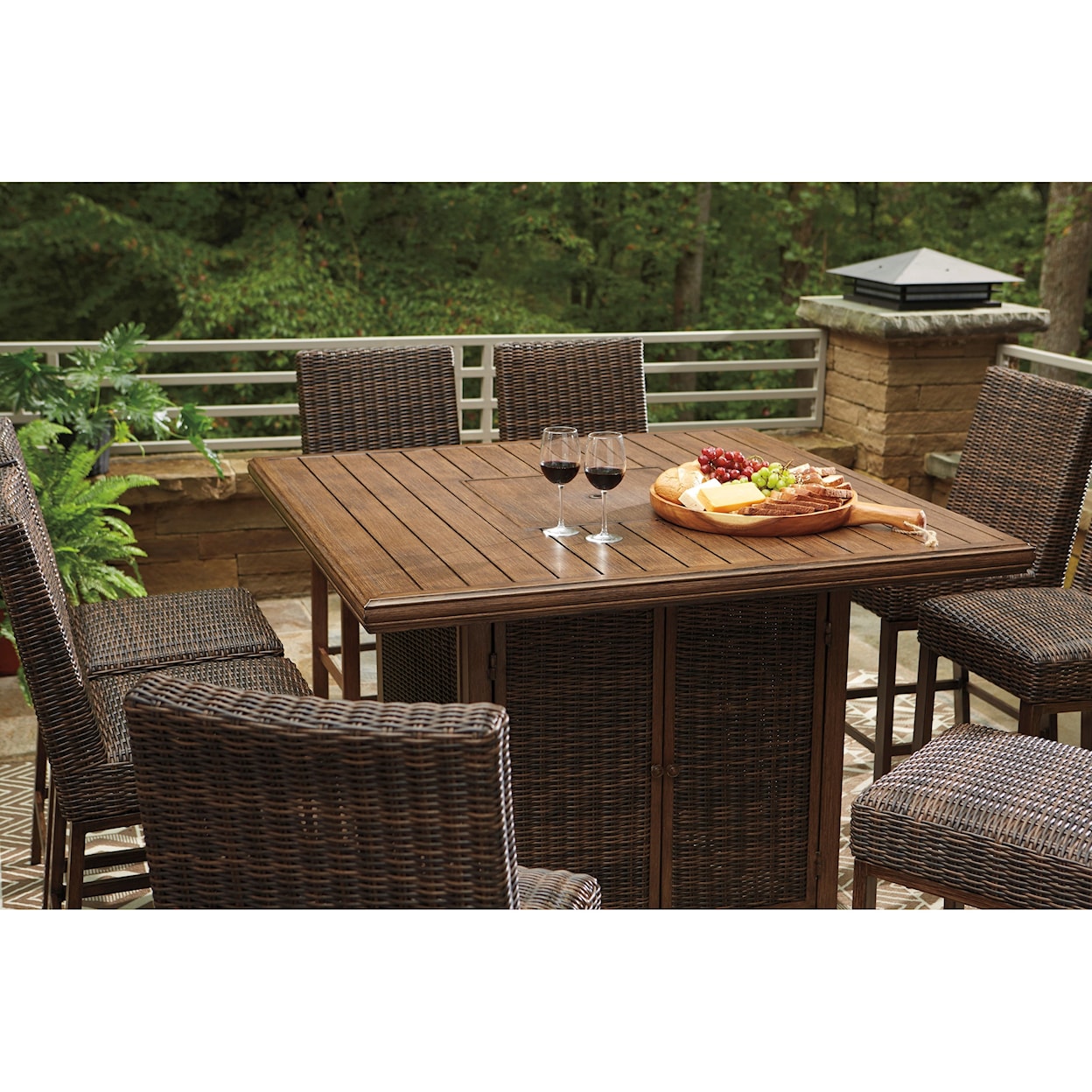 Ashley Furniture Signature Design Paradise Trail Square Bar Table with Fire Pit