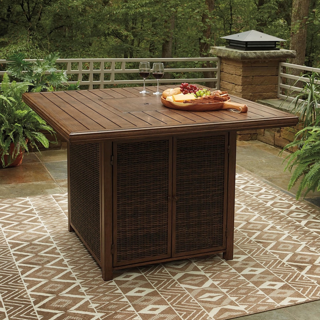 Signature Design by Ashley Paradise Trail Square Bar Table with Fire Pit