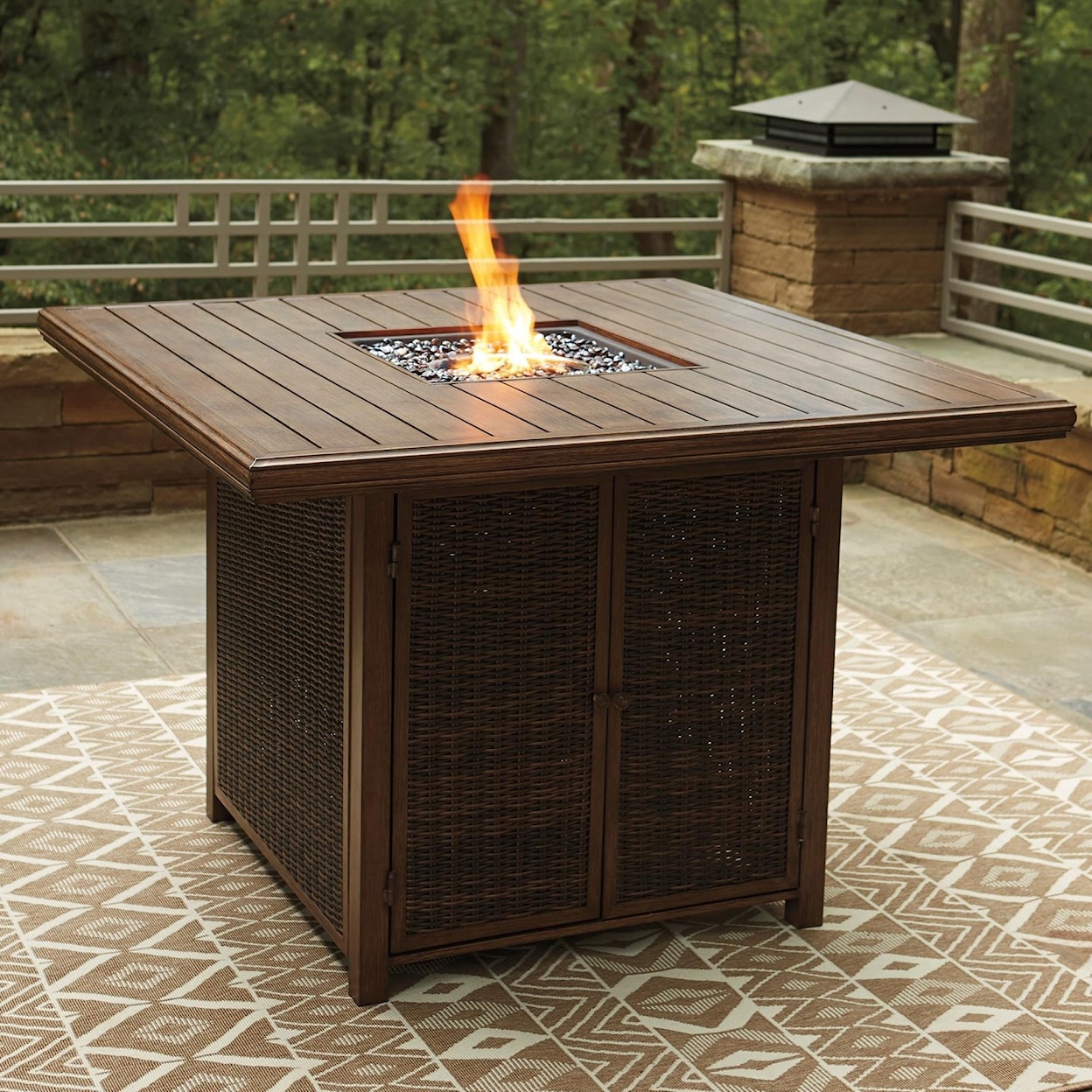 Signature Design by Ashley Paradise Trail Square Bar Table with Fire Pit