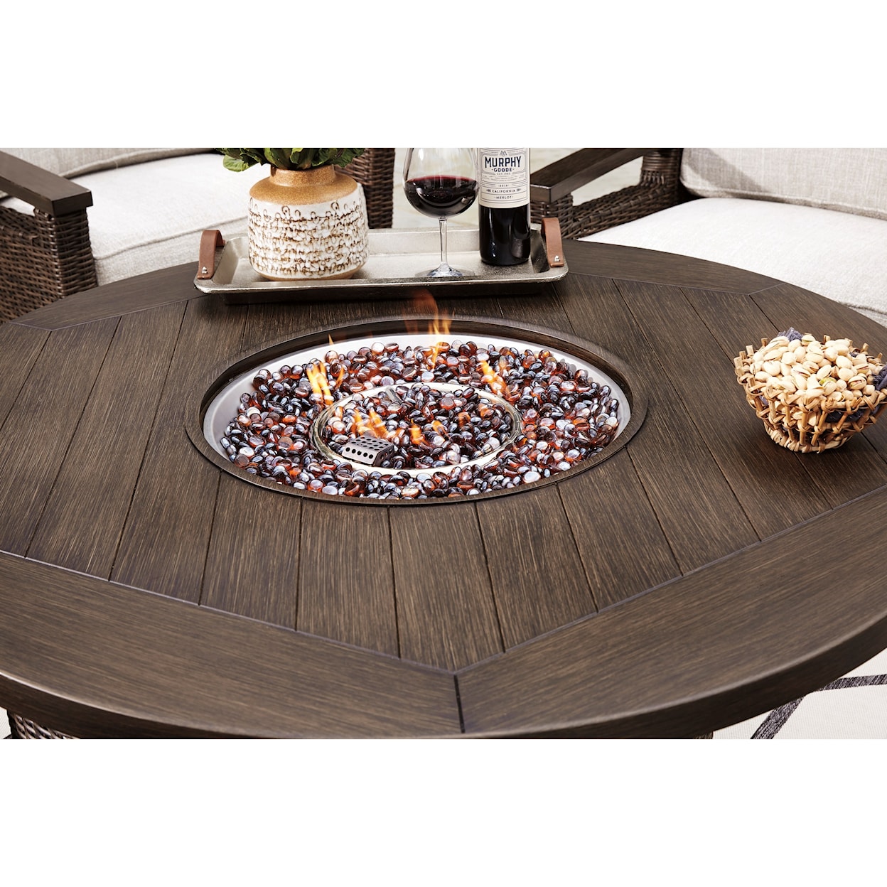 Ashley Signature Design Paradise Trail Outdoor Fire Pit Table Set