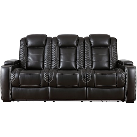 Faux Leather Power Reclining Sofa w/ Adjustable Headrests & Theater Lighting