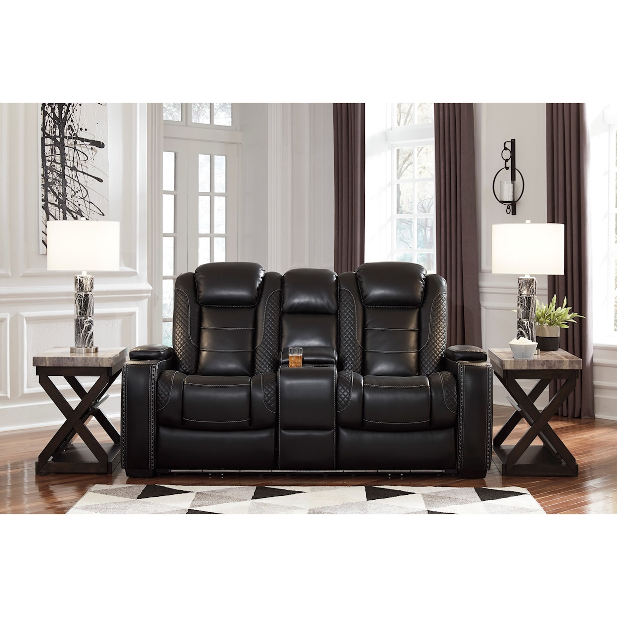 Signature Design Party Time Power Recl Loveseat w/ Console & Adj Hdrsts