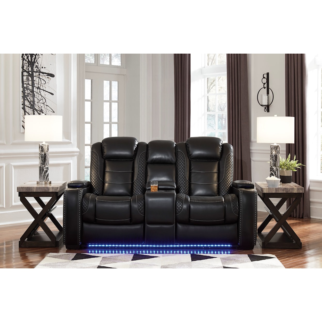 Ashley Furniture Signature Design Optimus Power Recl Loveseat w/ Console & Adj Hdrsts