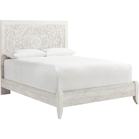 Queen Panel Bed with Carved Detail Headboard