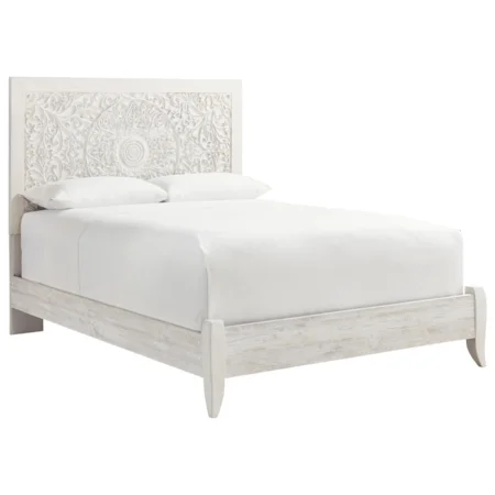 King Panel Bed with Carved Detail Headboard