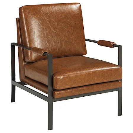 Dark Bronze Finish Metal Arm Accent Chair with Light Brown Faux Leather