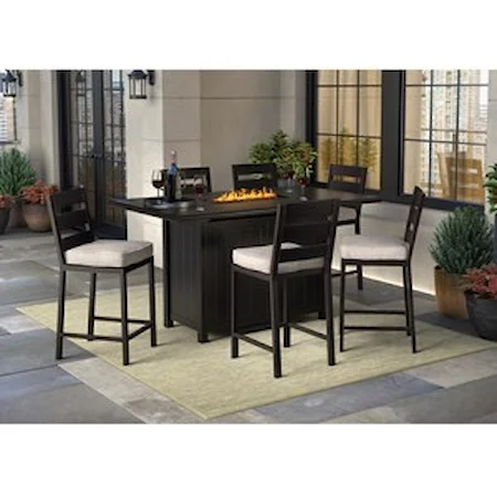 7 Piece Pub Dining Set with Fire Pit Table