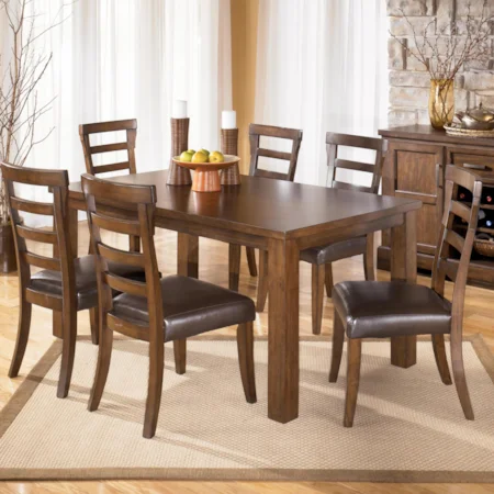 7 Piece Rectangular Dining Table & Upholstered Ladderback Side Chair Set