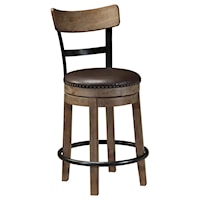 Upholstered Swivel Barstool with Wood & Metal Backrest