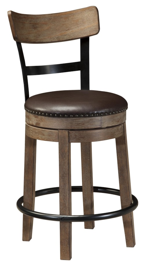 Upholstered Swivel Barstool with Wood & Metal Backrest