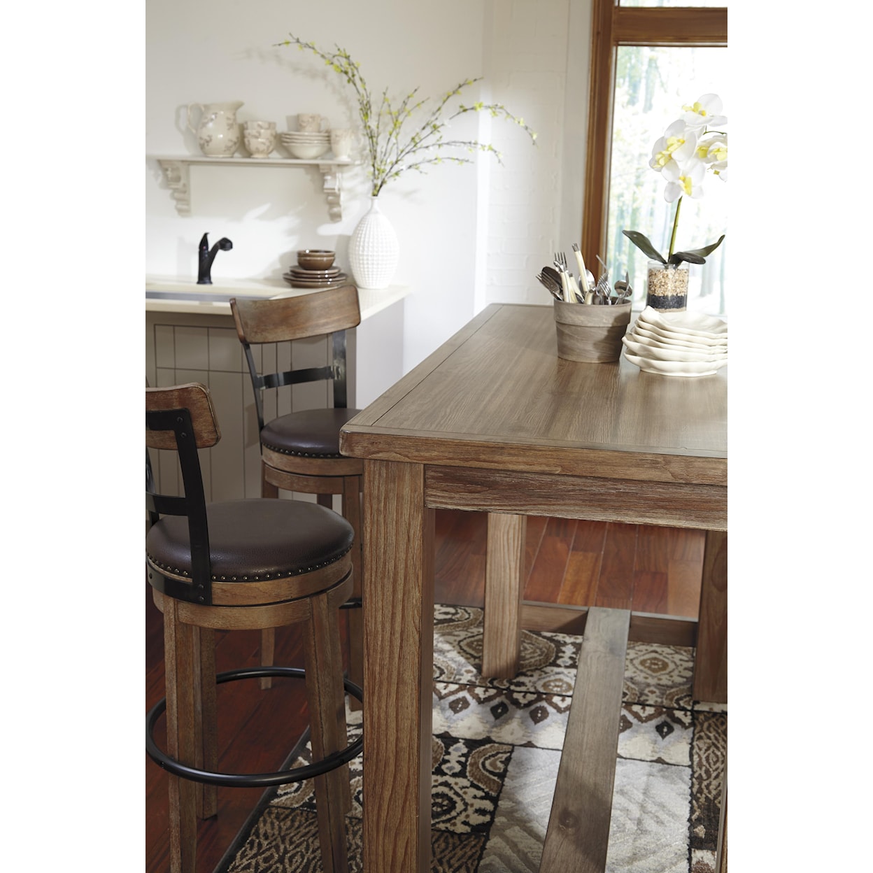 Ashley Furniture Signature Design Pinnadel Tall Upholstered Swivel Barstool